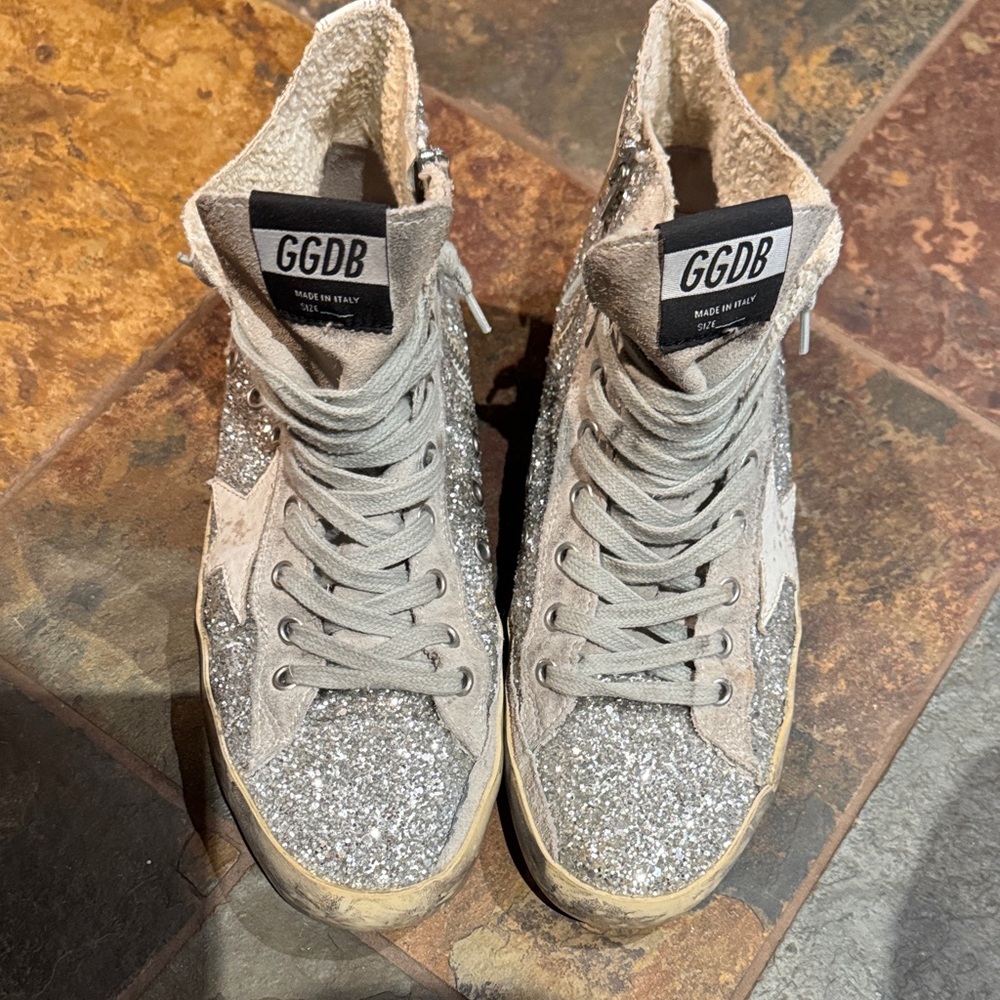 GOLDEN GOOSE Women's Silver Glitter High-Top Sneakers